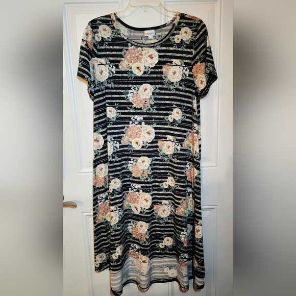Lularoe Carly Dress • Stripes and Flowers - Picture 1 of 6